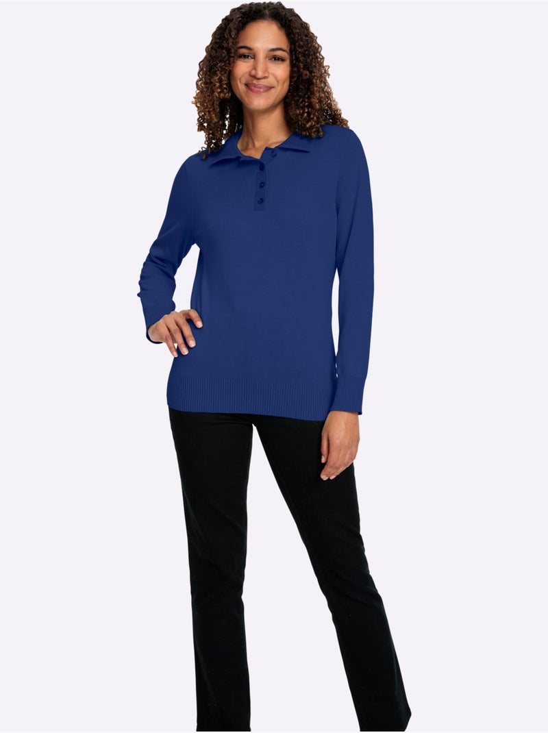 Pull polo pur coton - taille standard - witt Bleu roi - Kiabi