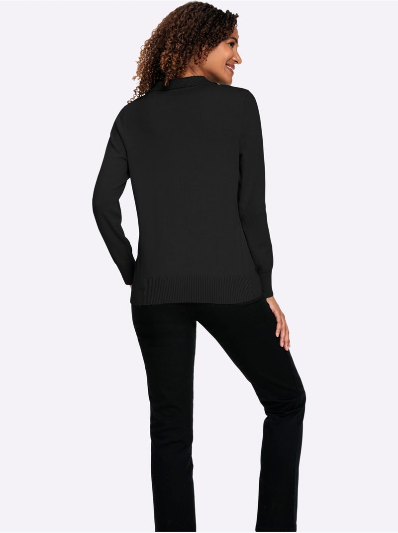 Pull polo pur coton - taille standard - witt Noir - Kiabi