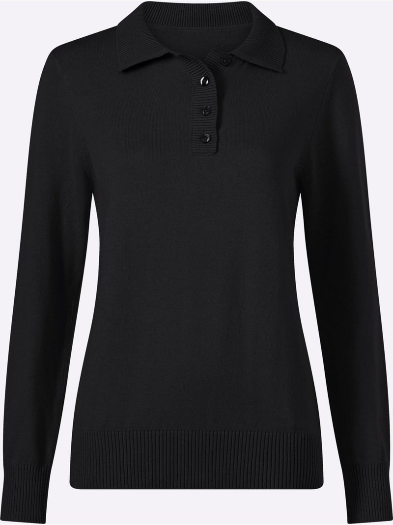 Pull polo pur coton - taille standard - witt Noir - Kiabi