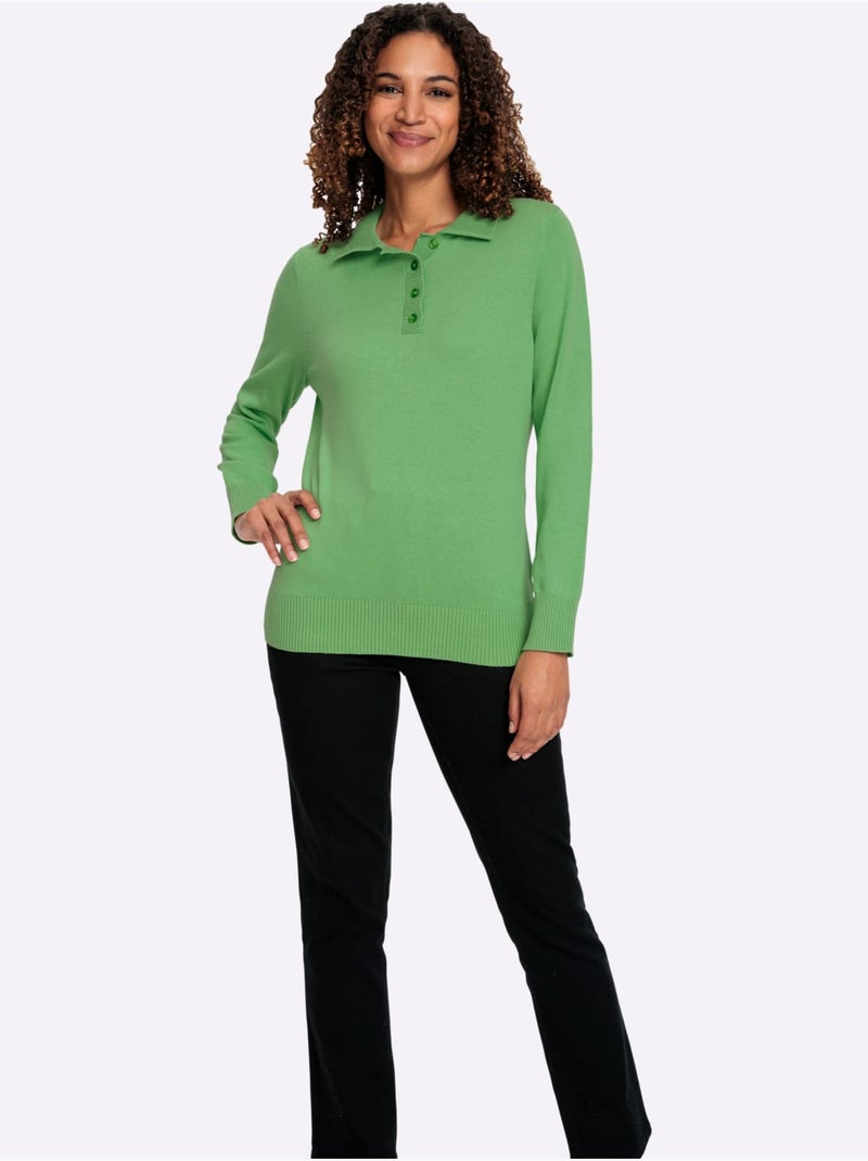 Pull polo pur coton - taille standard - witt Vert clair - Kiabi
