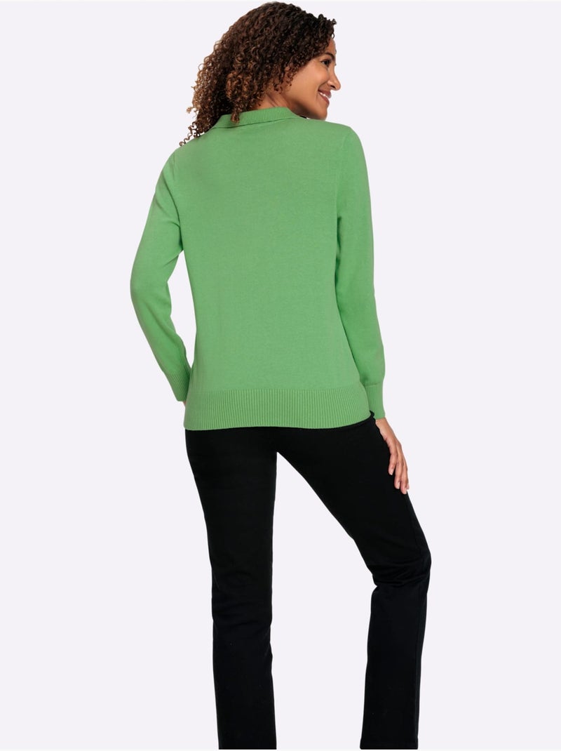 Pull polo pur coton - taille standard - witt Vert clair - Kiabi