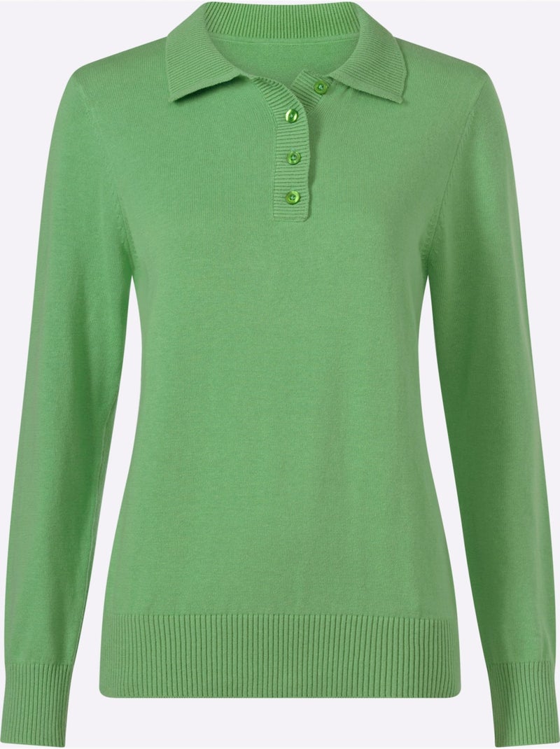 Pull polo pur coton - taille standard - witt Vert clair - Kiabi