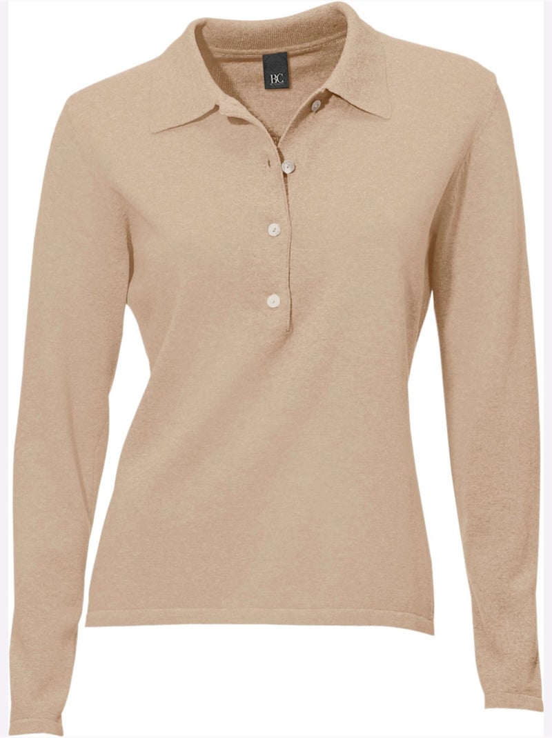 Pull Polo Style Polo Classique Avec Patte De Boutonnage Et Boutons - Taille Standard - Helline Beige - Kiabi