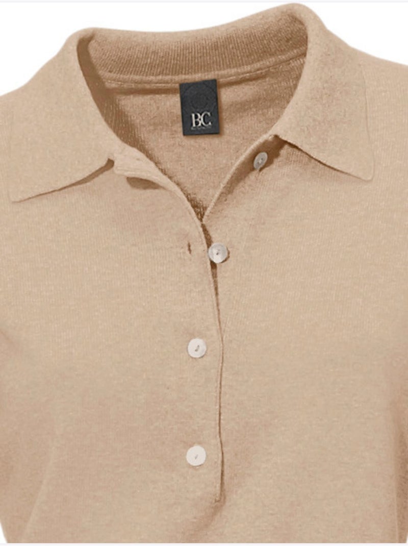 Pull Polo Style Polo Classique Avec Patte De Boutonnage Et Boutons - Taille Standard - Helline Beige - Kiabi