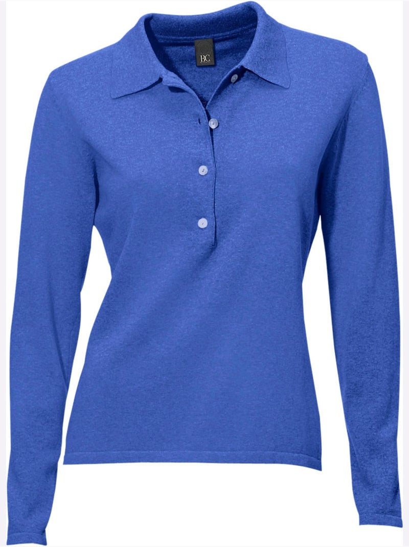 Pull Polo Style Polo Classique Avec Patte De Boutonnage Et Boutons - Taille Standard - Helline Bleu roi - Kiabi