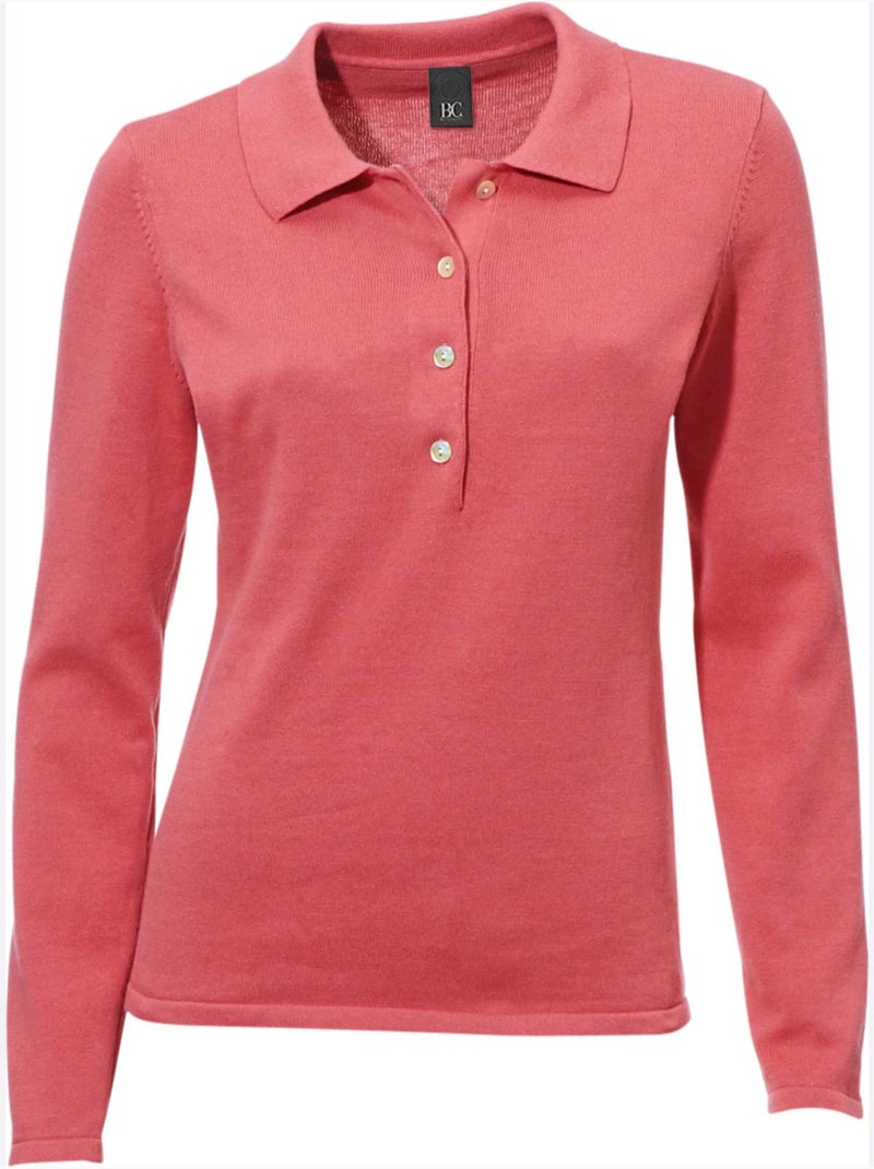 Pull Polo Style Polo Classique Avec Patte De Boutonnage Et Boutons - Taille Standard - Helline Corail - Kiabi