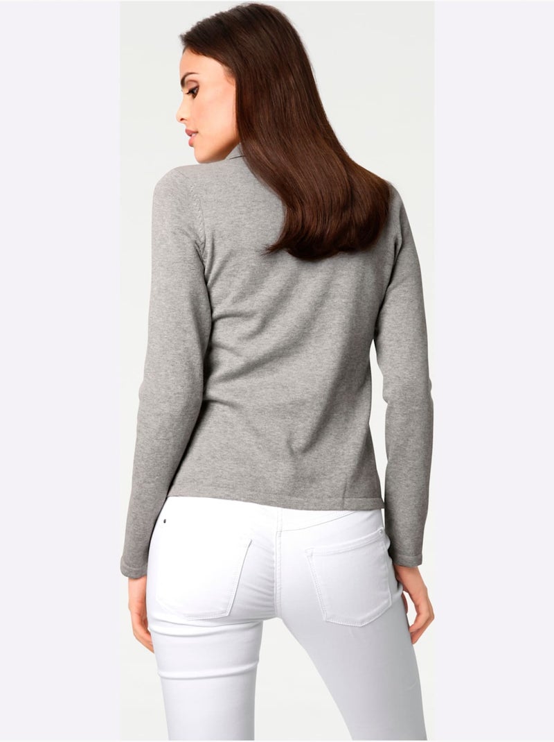 Pull Polo Style Polo Classique Avec Patte De Boutonnage Et Boutons - Taille Standard - Helline Gris chiné - Kiabi