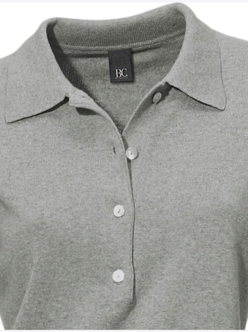 Pull Polo Style Polo Classique Avec Patte De Boutonnage Et Boutons - Taille Standard - Helline Gris chiné - Kiabi