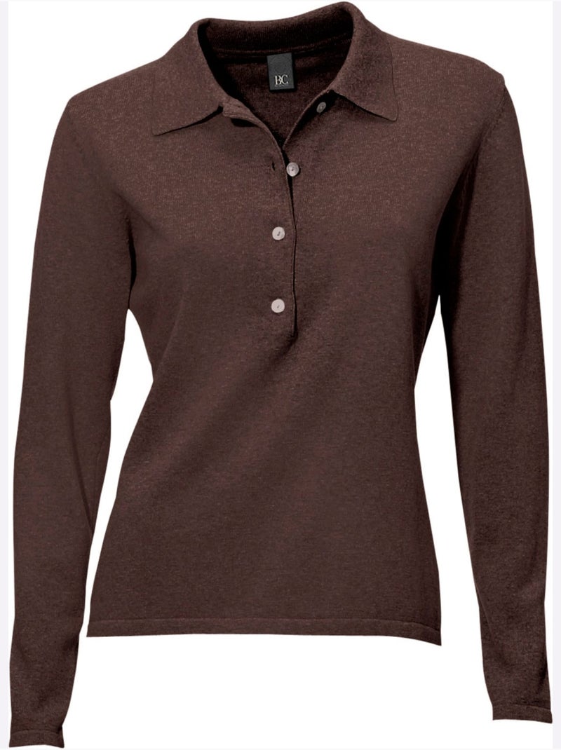 Pull Polo Style Polo Classique Avec Patte De Boutonnage Et Boutons - Taille Standard - Helline Marron - Kiabi