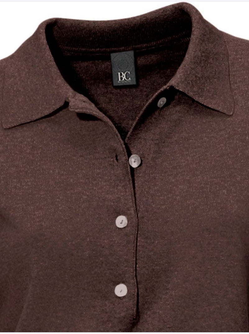 Pull Polo Style Polo Classique Avec Patte De Boutonnage Et Boutons - Taille Standard - Helline Marron - Kiabi