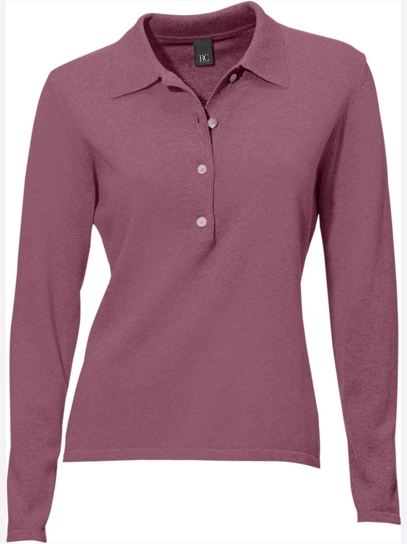 Pull Polo Style Polo Classique Avec Patte De Boutonnage Et Boutons - Taille Standard - Helline Mauve - Kiabi