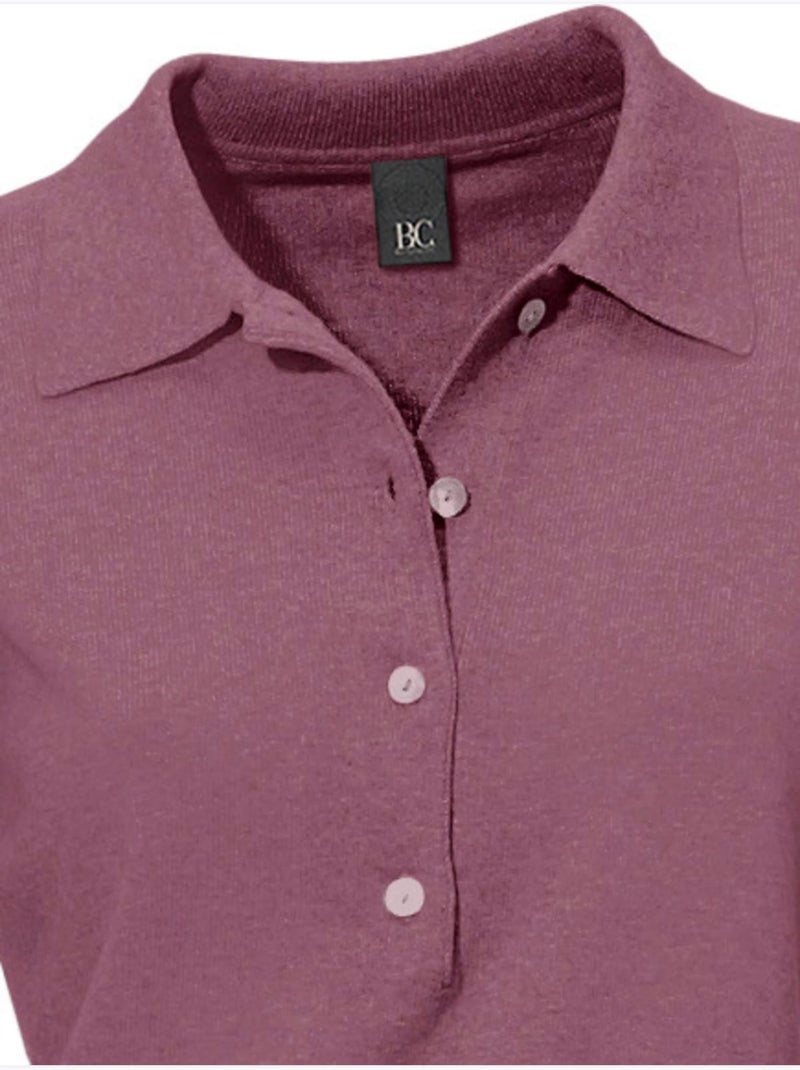 Pull Polo Style Polo Classique Avec Patte De Boutonnage Et Boutons - Taille Standard - Helline Mauve - Kiabi