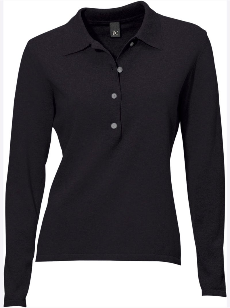 Pull Polo Style Polo Classique Avec Patte De Boutonnage Et Boutons - Taille Standard - Helline Noir - Kiabi