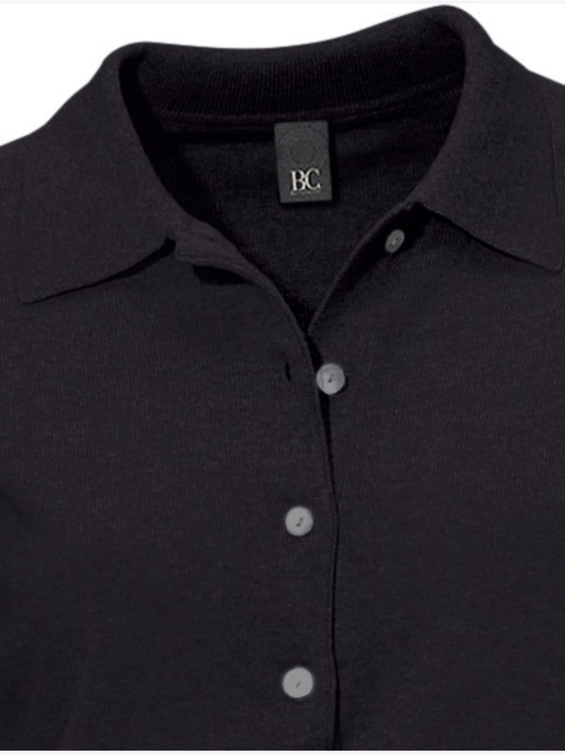 Pull Polo Style Polo Classique Avec Patte De Boutonnage Et Boutons - Taille Standard - Helline Noir - Kiabi