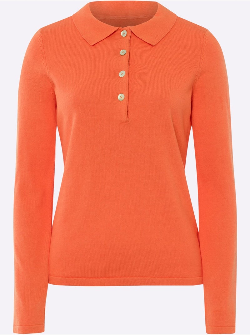 Pull Polo Style Polo Classique Avec Patte De Boutonnage Et Boutons - Taille Standard - Helline Orange - Kiabi