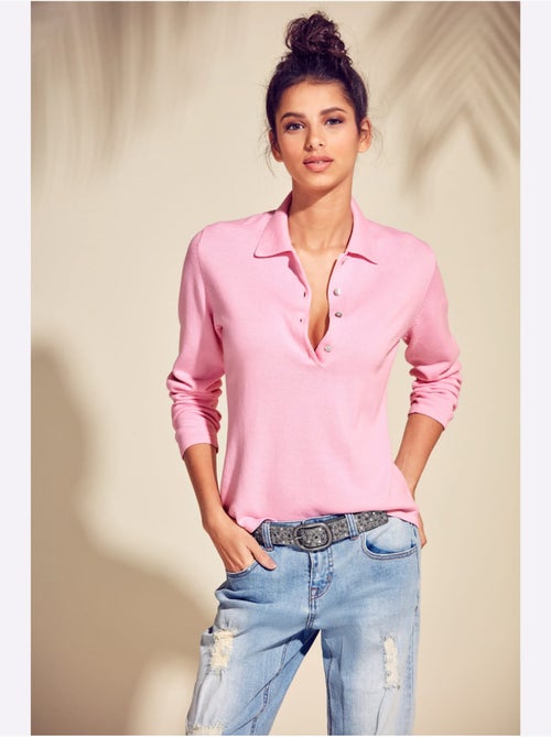 Pull Polo Style Polo Classique Avec Patte De Boutonnage Et Boutons - Taille Standard - helline - Kiabi