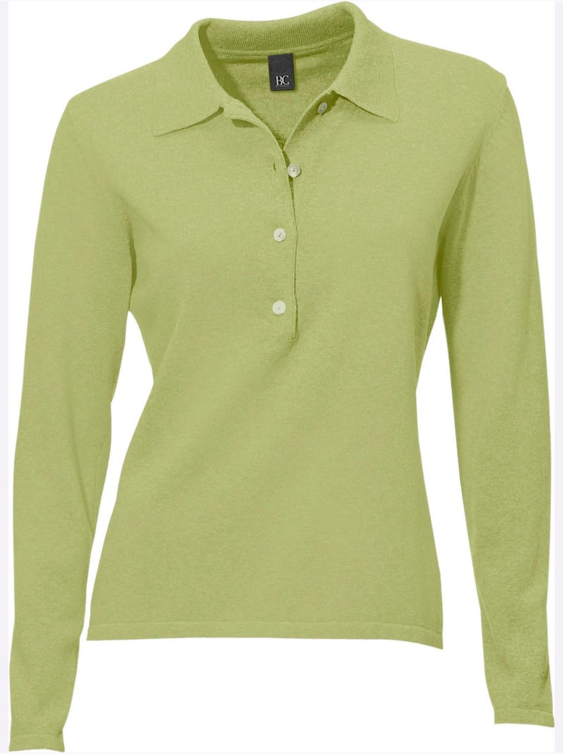 Pull Polo Style Polo Classique Avec Patte De Boutonnage Et Boutons - Taille Standard - Helline Vert kiwi - Kiabi