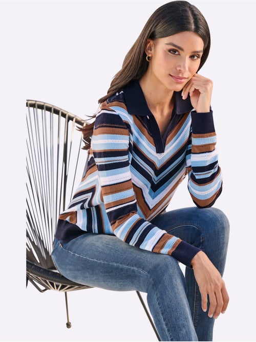 Pull Polo Tricot Ajouré - Taille Standard - Helline - Kiabi Pull Polo Tricot Ajouré - Taille Standard - Helline - Kiabi