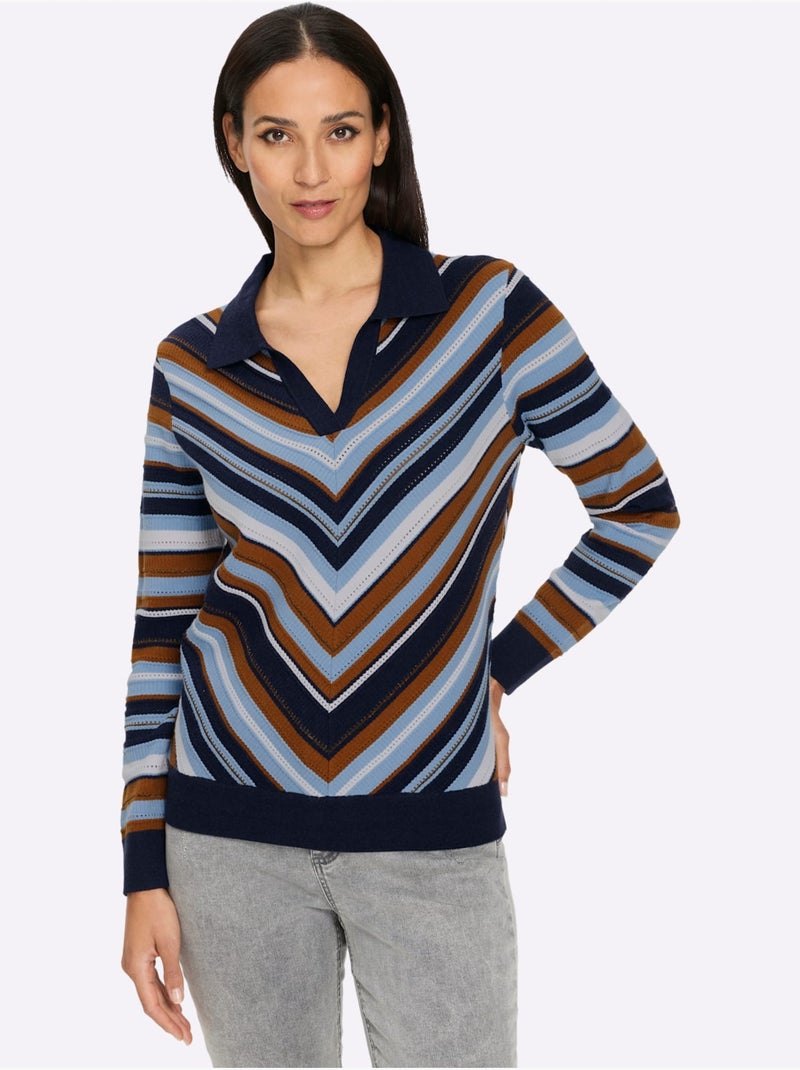 Pull Polo Tricot Ajouré - Taille Standard - Helline Bleu Bleu marine Bleu - Kiabi