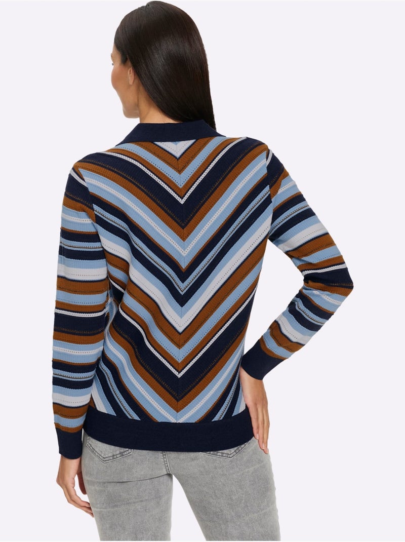 Pull Polo Tricot Ajouré - Taille Standard - Helline Bleu Bleu marine Bleu - Kiabi