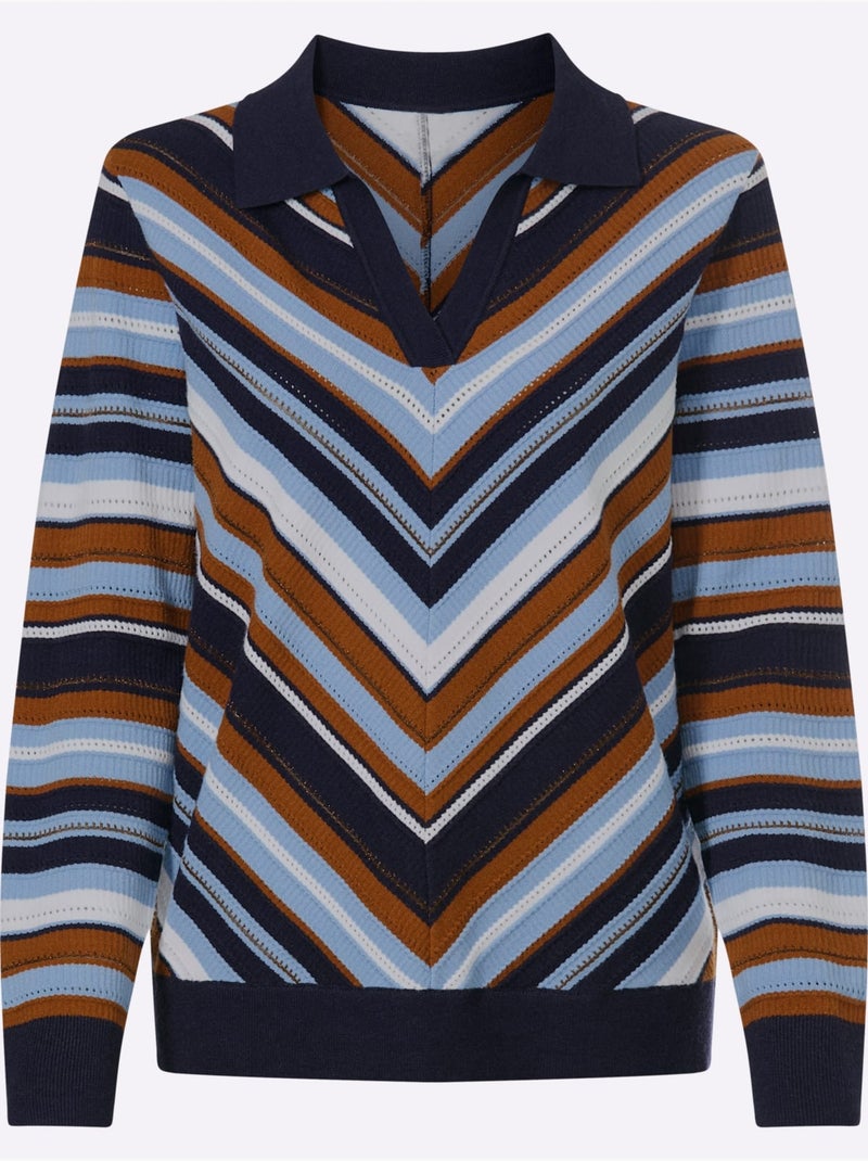 Pull Polo Tricot Ajouré - Taille Standard - Helline Bleu Bleu marine Bleu - Kiabi