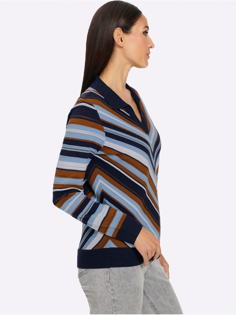 Pull Polo Tricot Ajouré - Taille Standard - Helline Bleu Bleu marine Bleu - Kiabi