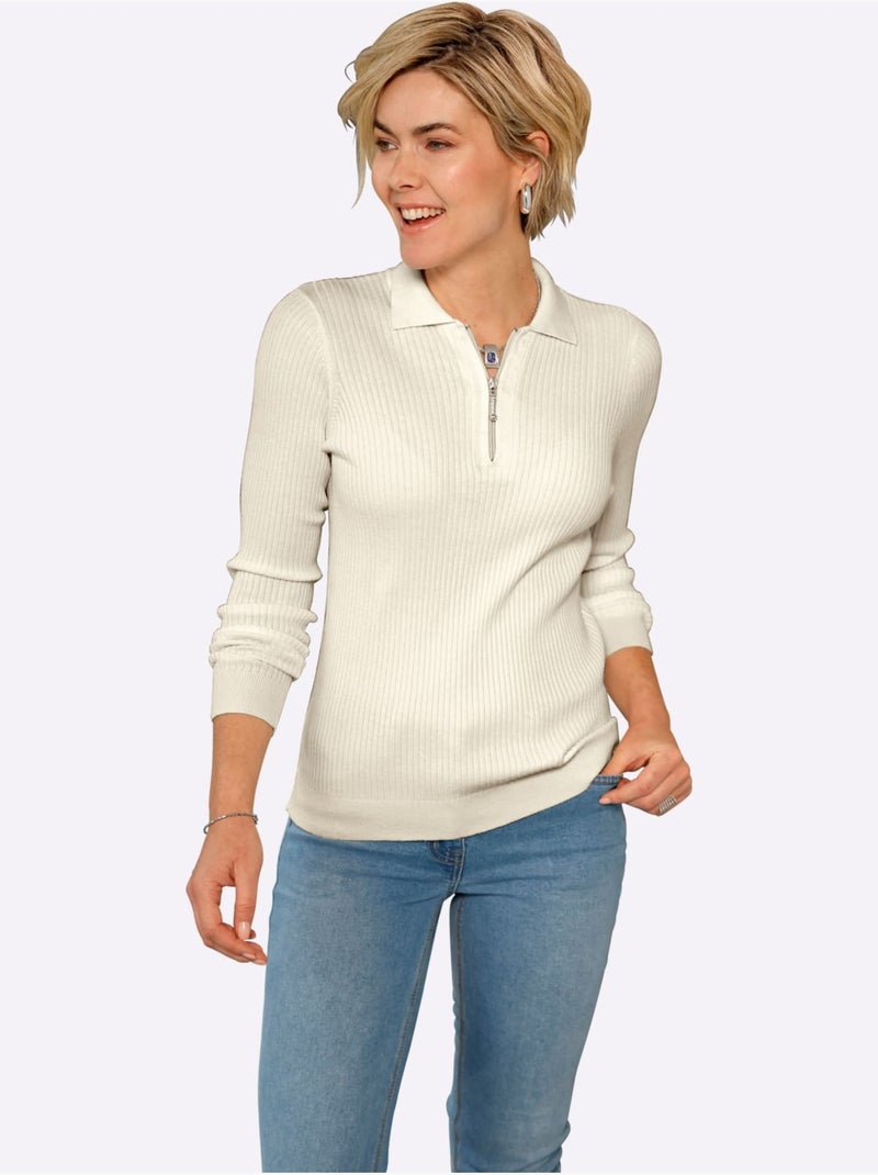Pull Polo Viscose Douce Et Fluide - Taille Standard - Witt Ivoire - Kiabi