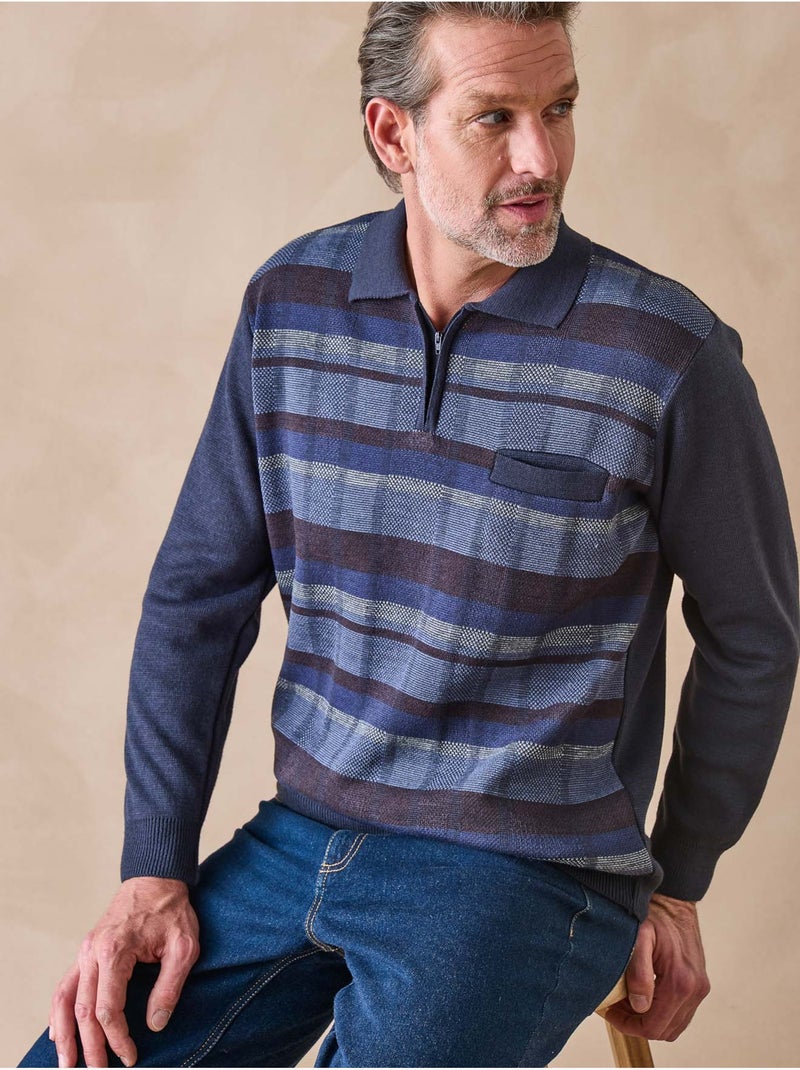 Pull polo zippé homme - DAXON Bleu - Kiabi