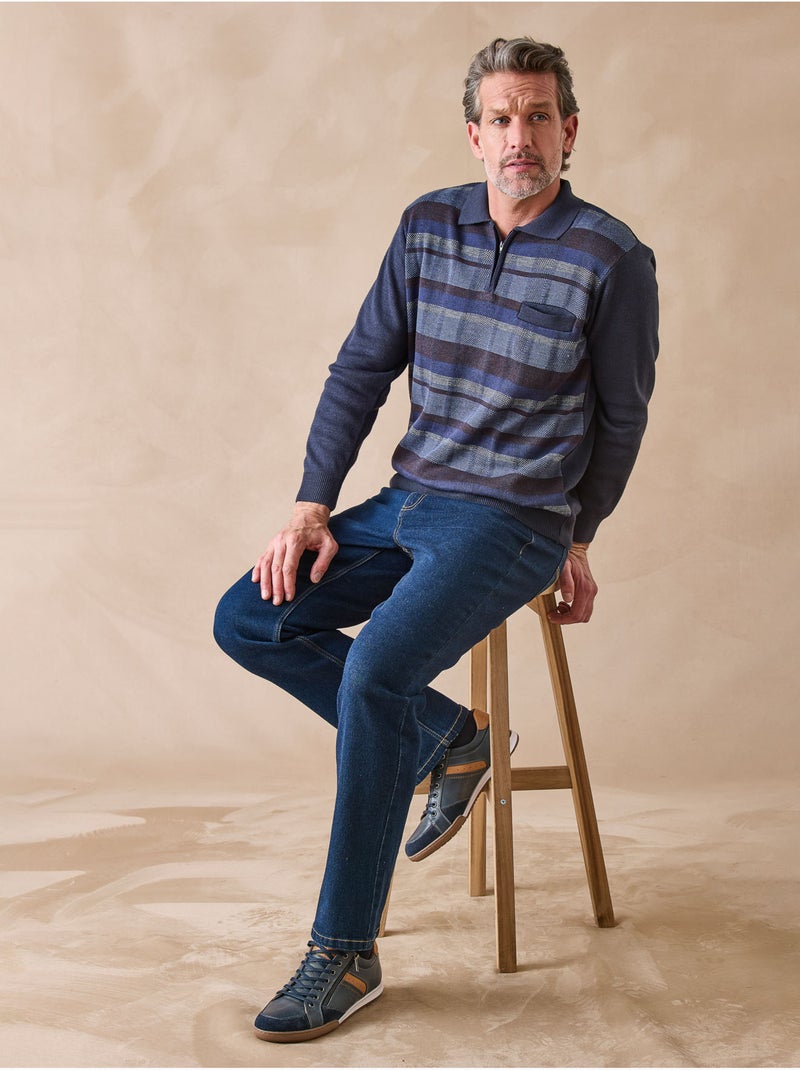 Pull polo zippé homme - DAXON Bleu - Kiabi