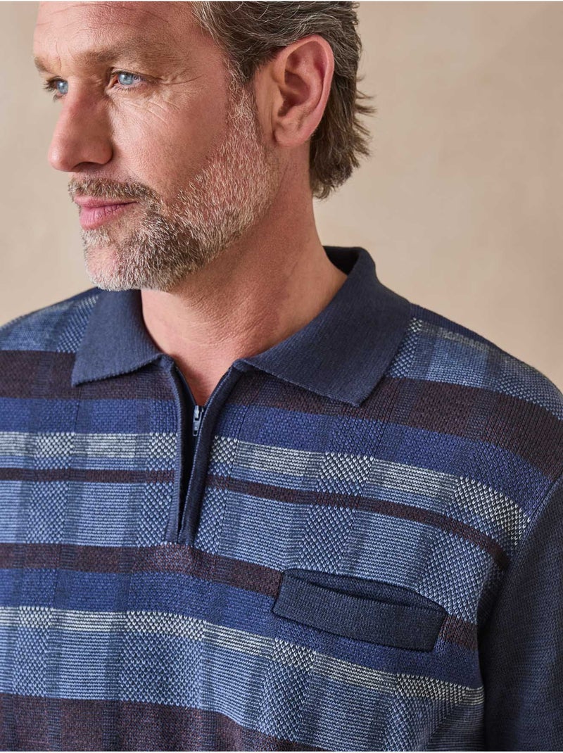 Pull polo zippé homme - DAXON Bleu - Kiabi