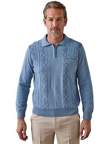 Pull polo zippé jacquard homme - DAXON