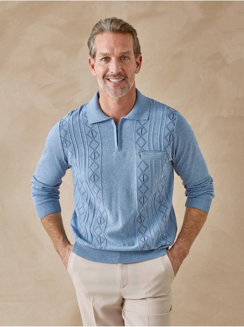 Pull polo zippé jacquard homme - DAXON Bleu - Kiabi
