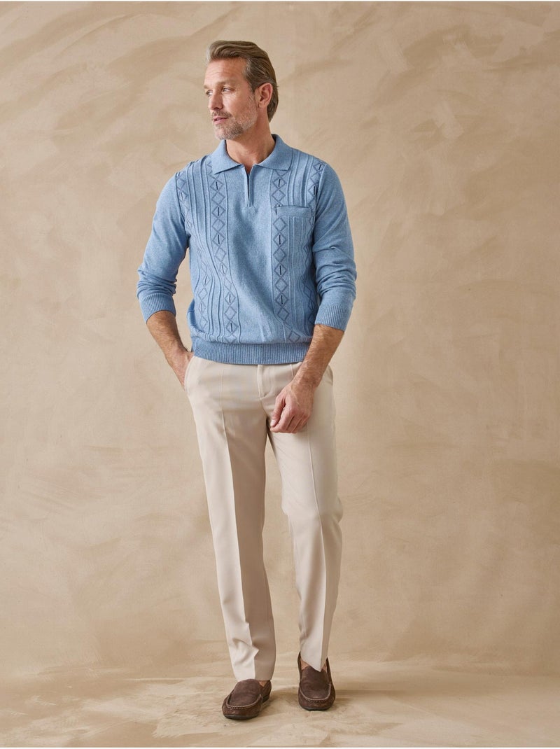 Pull polo zippé jacquard homme - DAXON Bleu - Kiabi