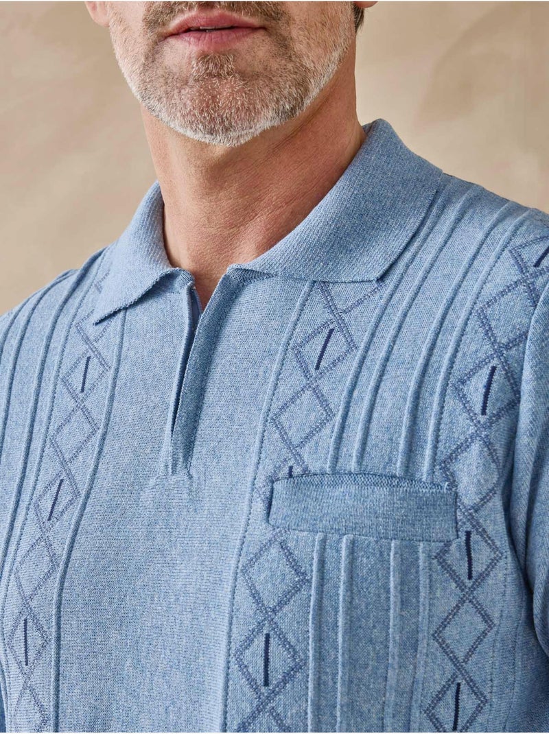 Pull polo zippé jacquard homme - DAXON Bleu - Kiabi