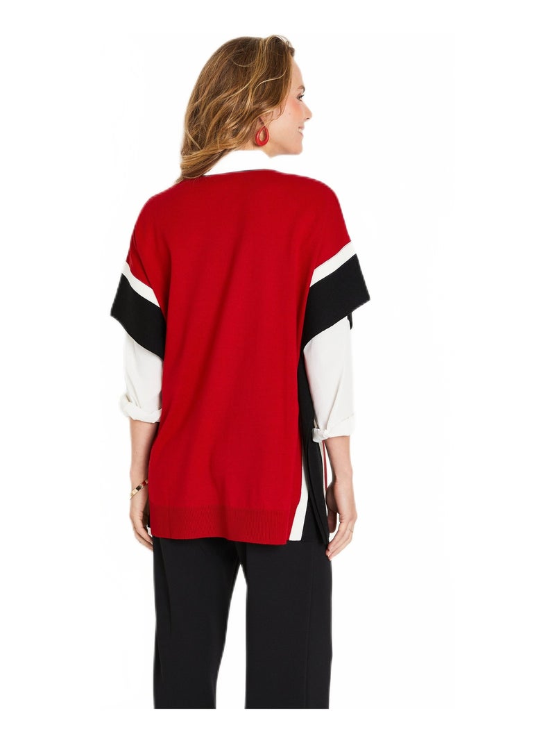 Pull poncho uni long col rond - Afibel Noir Rouge - Kiabi