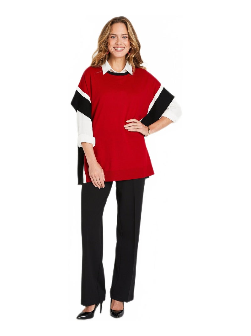 Pull poncho uni long col rond - Afibel Noir Rouge - Kiabi