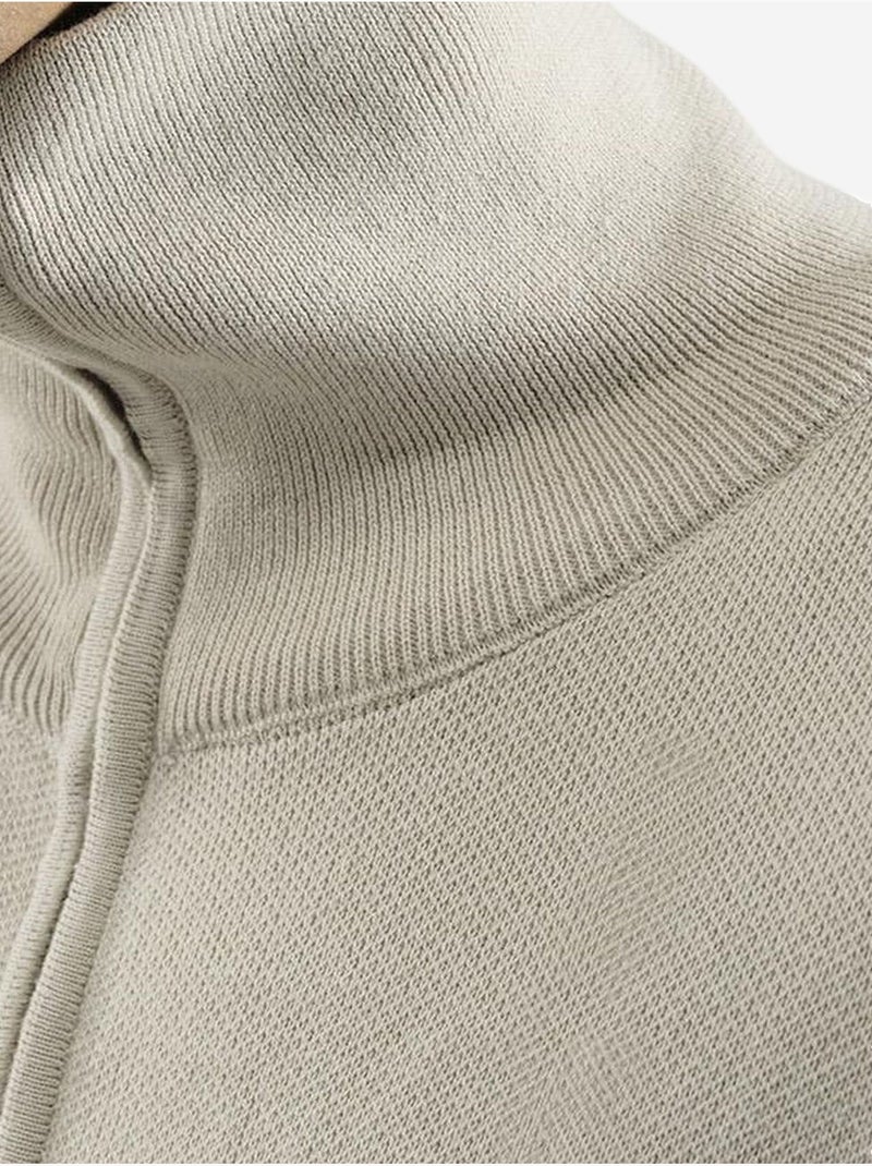 Pull pour homme en maille côtelée avec col zippé giesto Beige argile - Kiabi