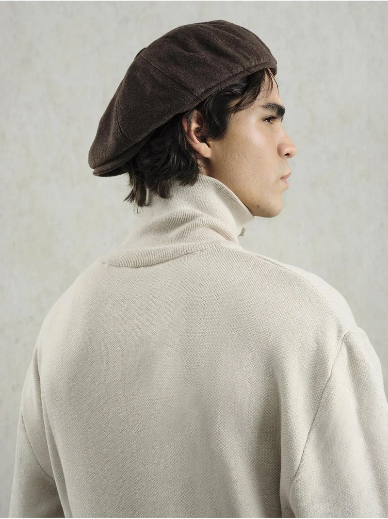 Pull pour homme en maille côtelée avec col zippé giesto Beige argile - Kiabi
