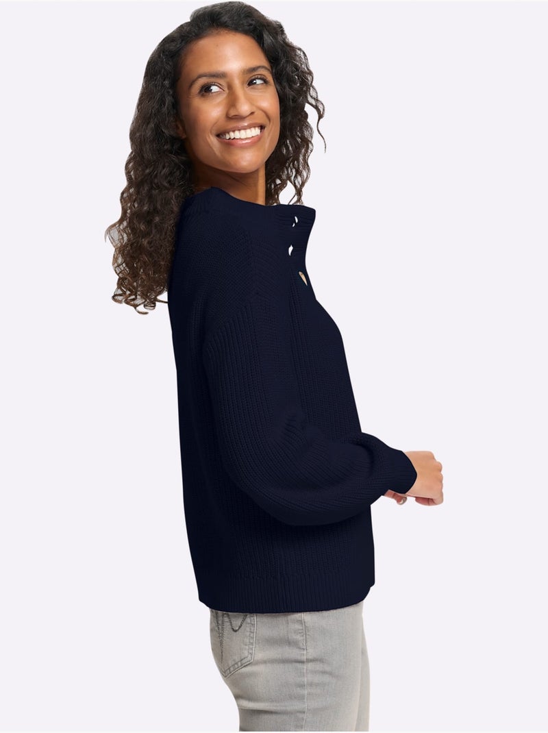 Pull pur coton - taille standard - helline Bleu marine - Kiabi