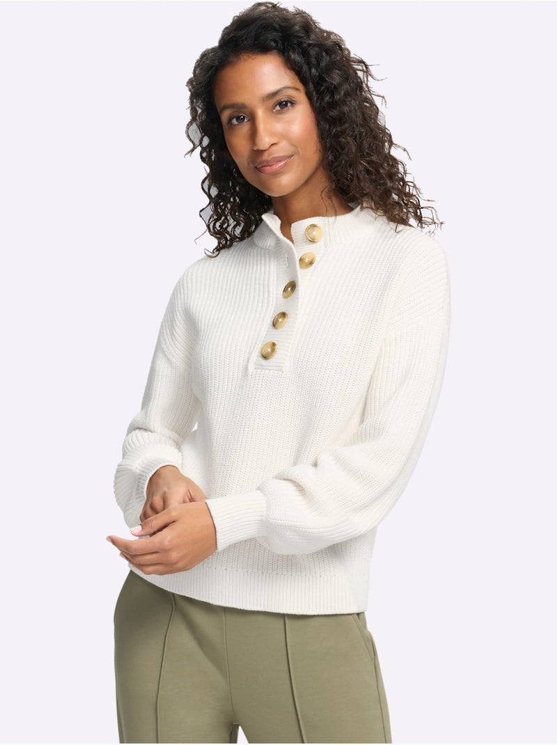Pull pur coton - taille standard - helline Ecru - Kiabi