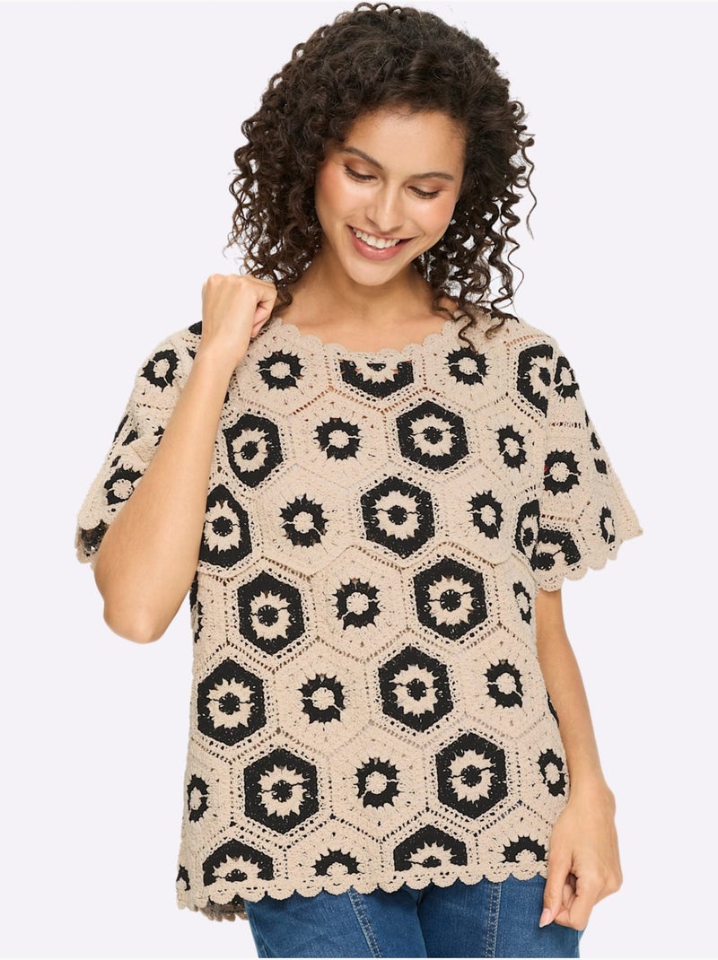 Pull Pur Coton - Taille Standard - Helline Noir Jaune - Kiabi