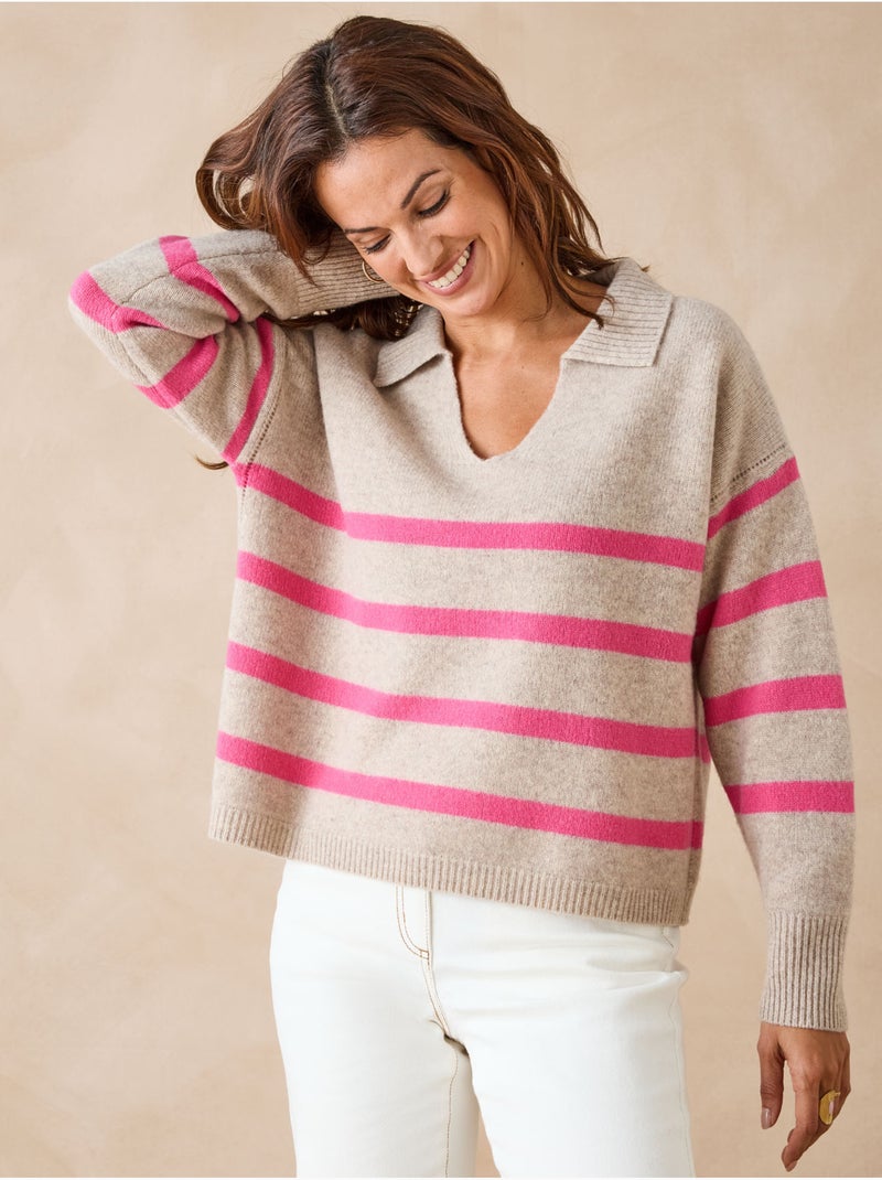 Pull pure laine col polo - DAXON Beige/Rose - Kiabi