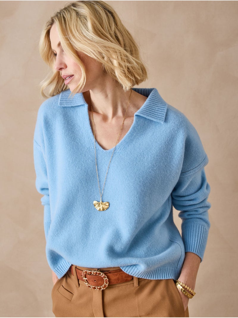 Pull pure laine col polo - DAXON Bleu - Kiabi