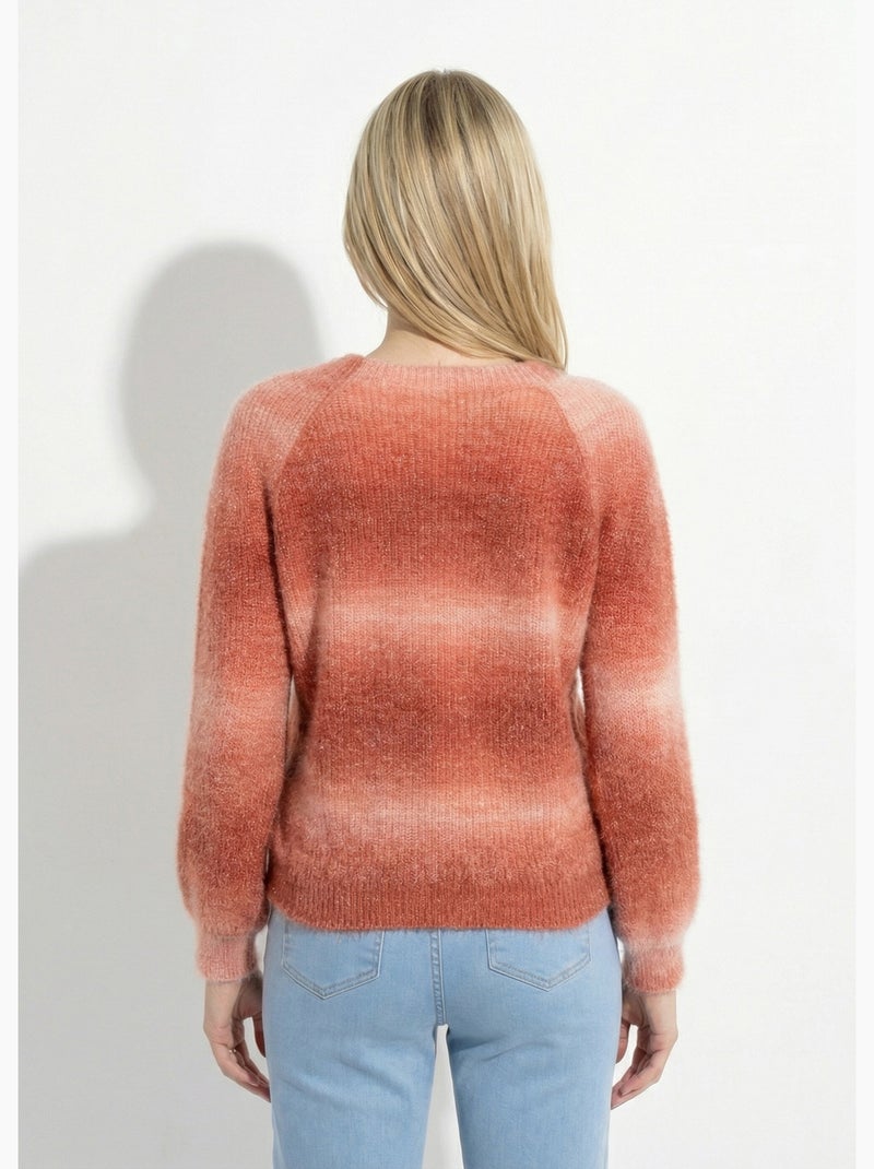 Pull raglan maille poilue effet tie & dye - Afibel Marron noisette - Kiabi