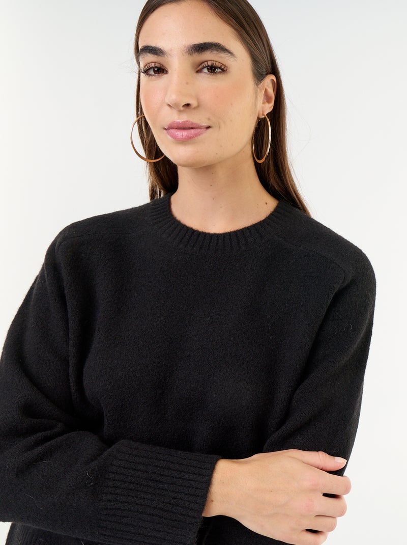 Pull rallongé en maille moulinée Noir - Kiabi