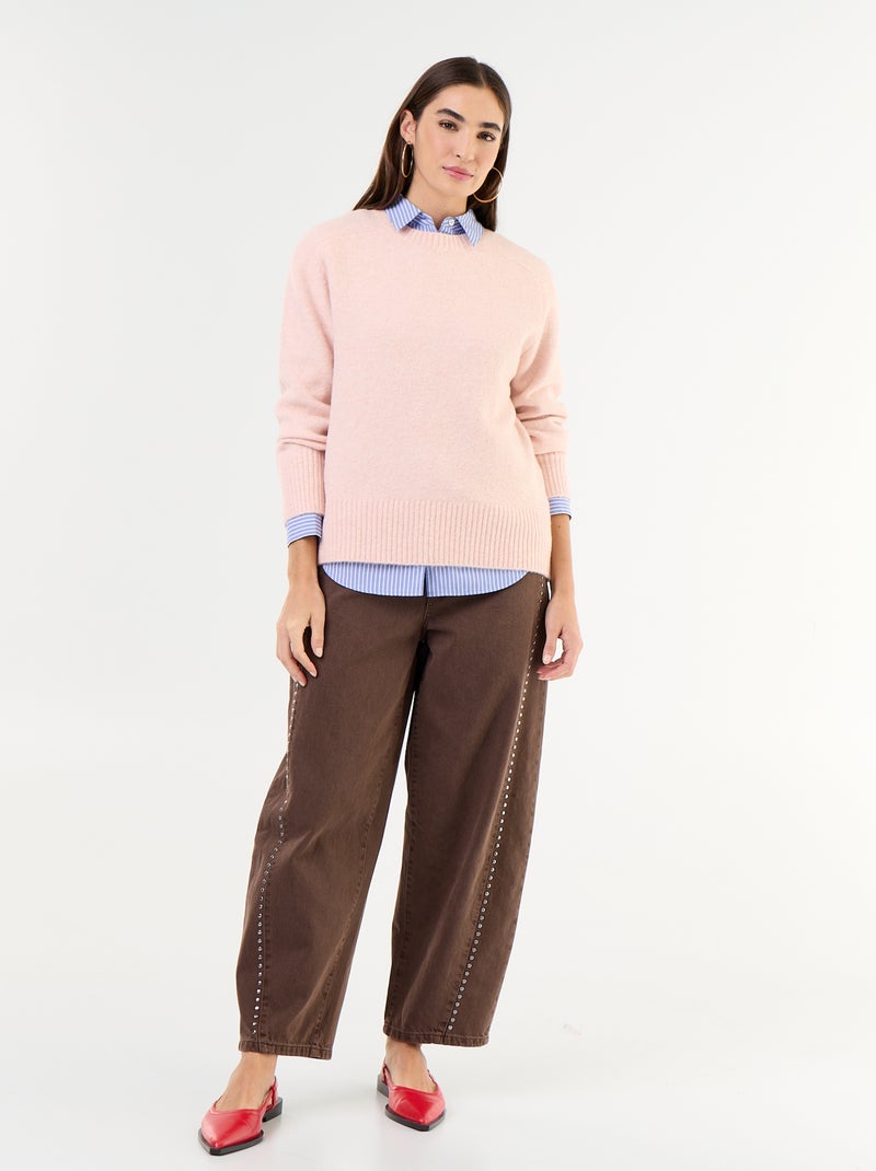 Pull rallongé en maille moulinée Rose - Kiabi