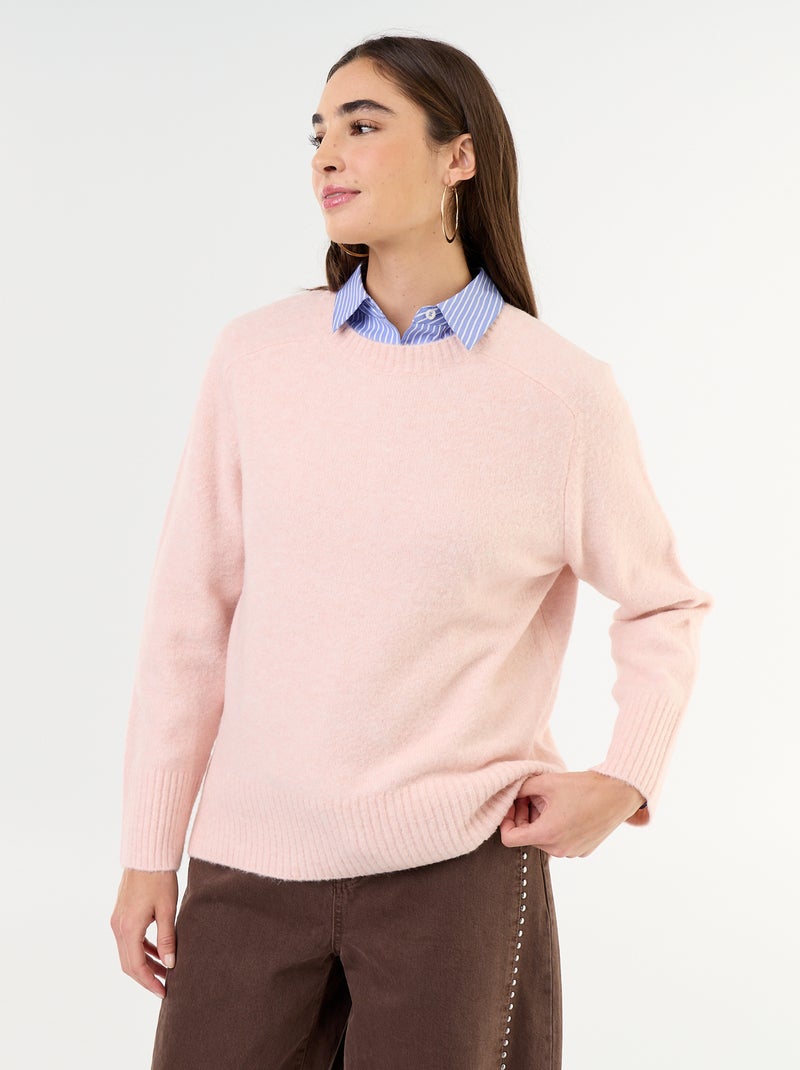 Pull rallongé en maille moulinée Rose - Kiabi