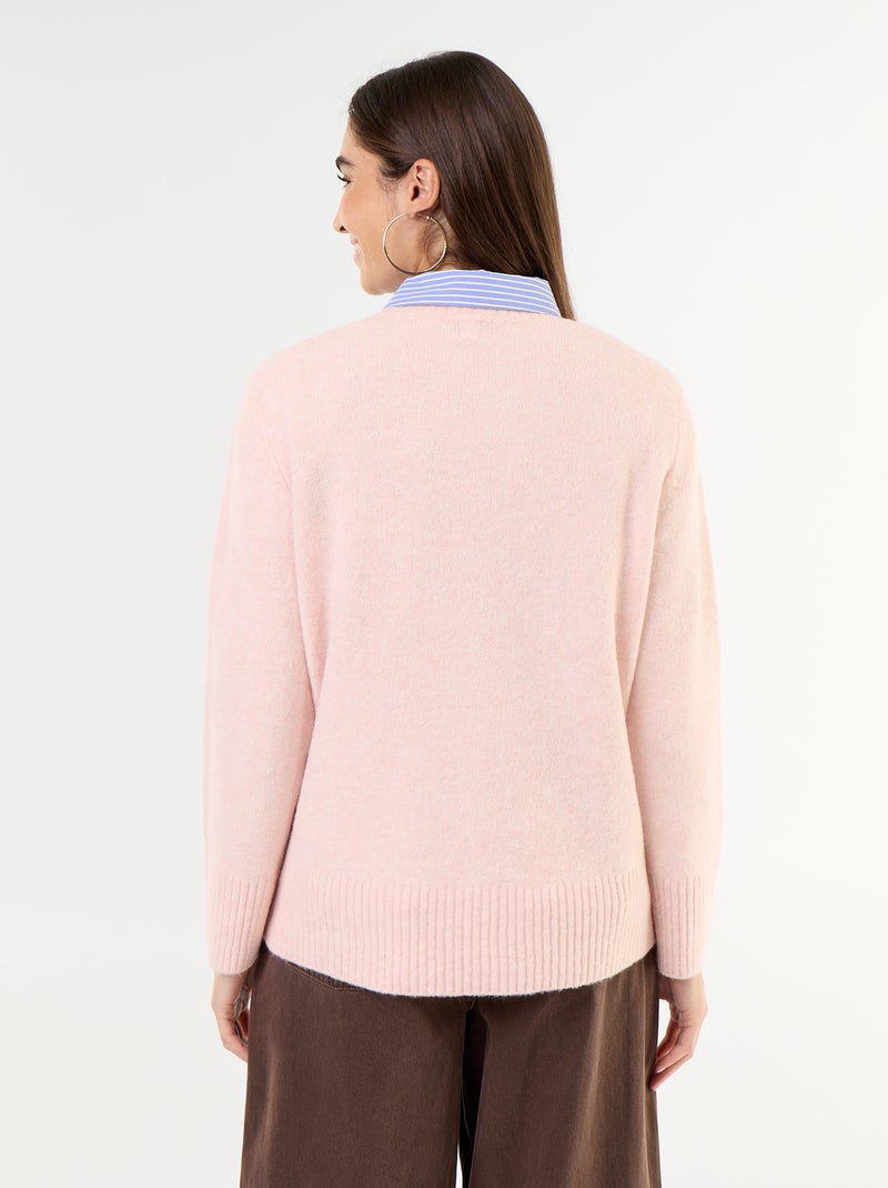 Pull rallongé en maille moulinée Rose - Kiabi