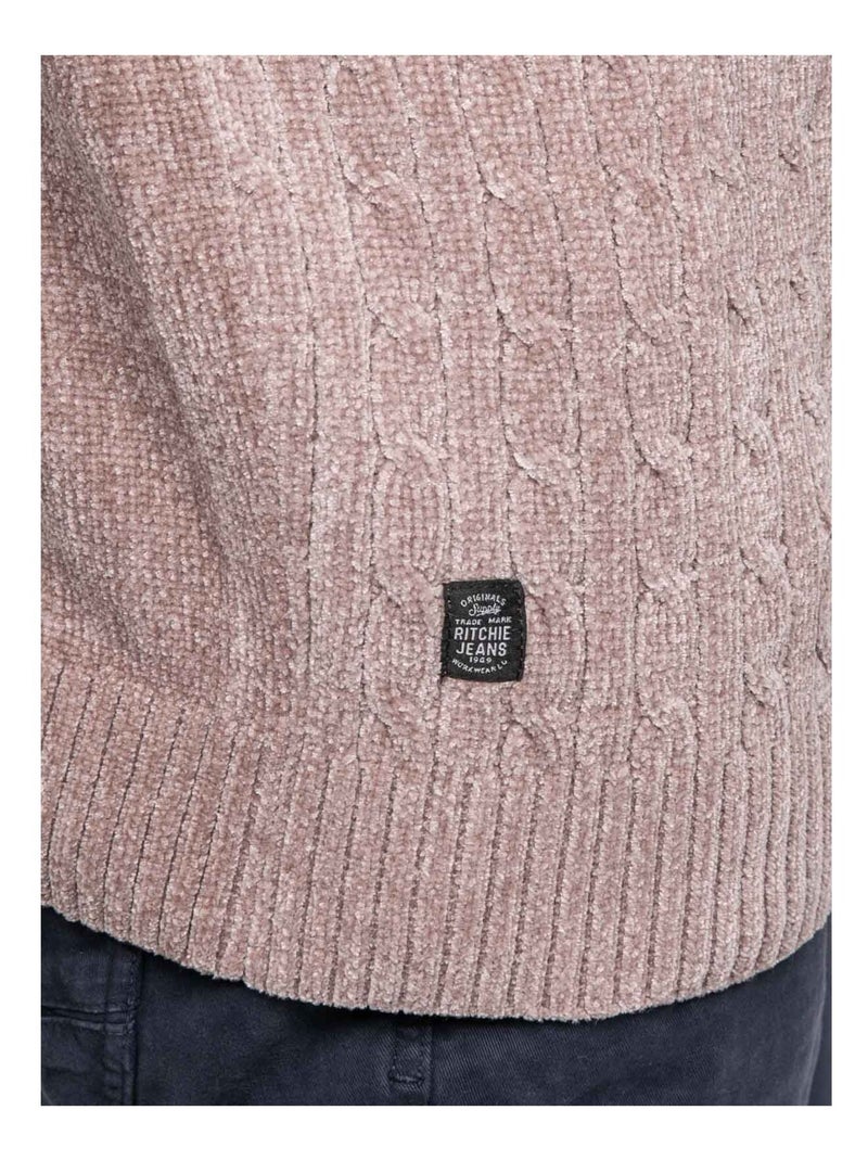 Pull ras de cou avec torsades liturin Beige - Kiabi