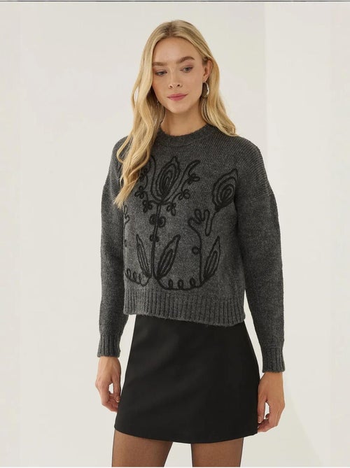 Pull ras du cou à motif floral - Kiabi Pull ras du cou à motif floral - Kiabi
